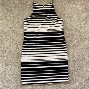 Boutique black and white striped sleeveless dress